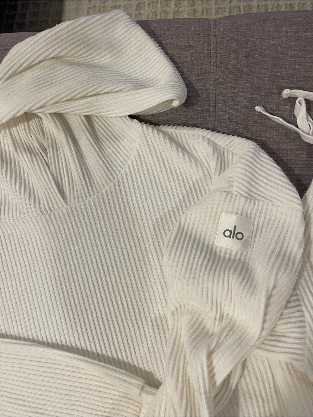ALO Yoga Cream Ribbed hoodie set Sweatpants and hoodie small - Picture 3 of 11